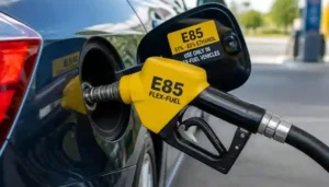 E85 flex fuel pump nozzle filling car