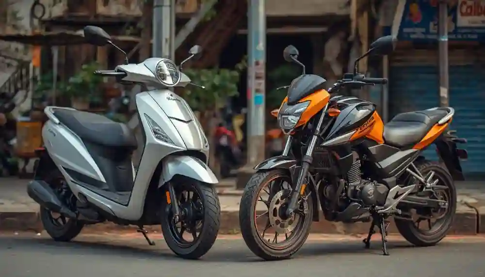EV Scooter and Petrol Motorcycle