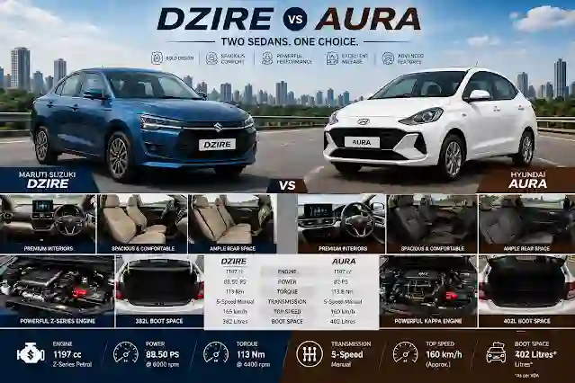 Maruti Dzire vs Hyundai Aura Comparison
