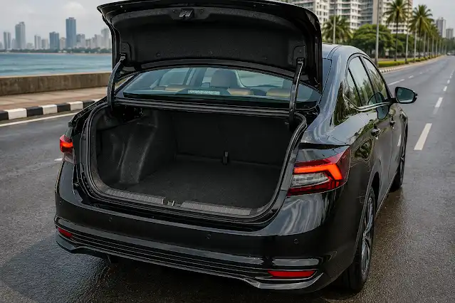 Skoda Slavia Monte Carlo open luggage boot with 521 litres storage capacity