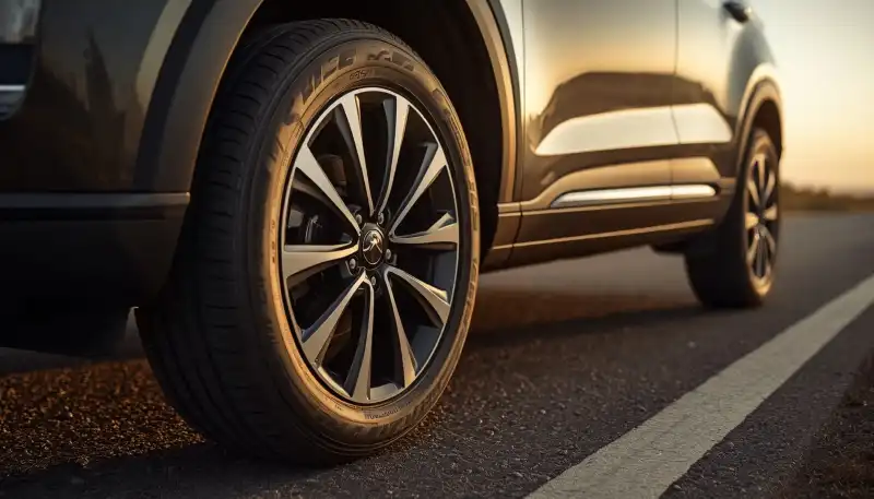 Tata Harrier EV aero alloy wheel tyre wear and ground clearance check
