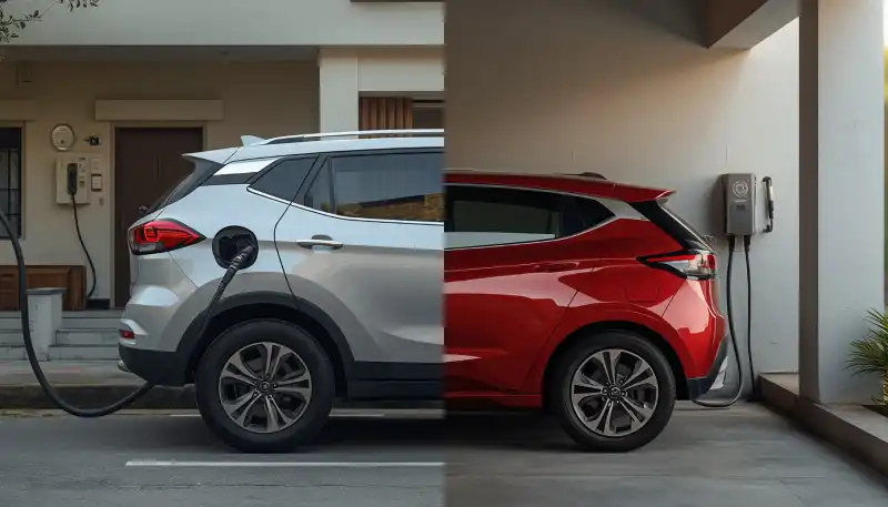 Fuel pump diesel refuelling versus home electric car charging cost comparison