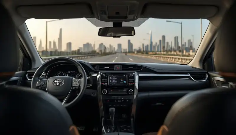 Interior cabin of the current Toyota Fortuner showing simple outdated dashboard design
