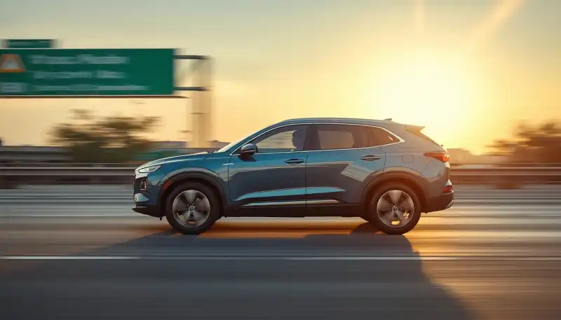  Strong hybrid SUV driving on Indian multi-lane expressway for long-distance travel 