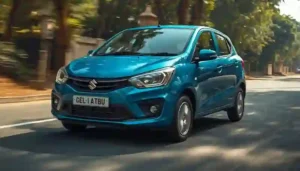 Maruti Suzuki Celerio driving on Indian town road