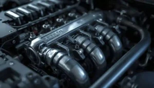 Car engine fuel line and injector detail