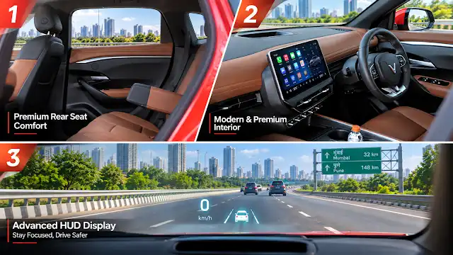 VinFast VF7 Review India minimalist cabin with heads up display and 12.9 inch screen