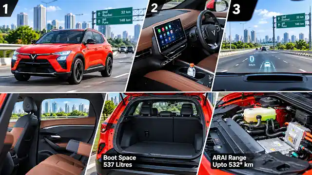 VinFast VF7 Review India red electric crossover driving front look