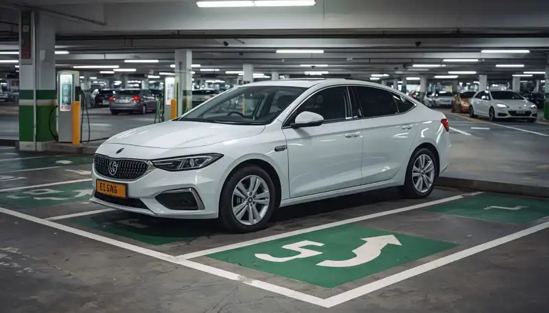 Petrol car blocking an electric vehicle charging bay in a mall basement parking